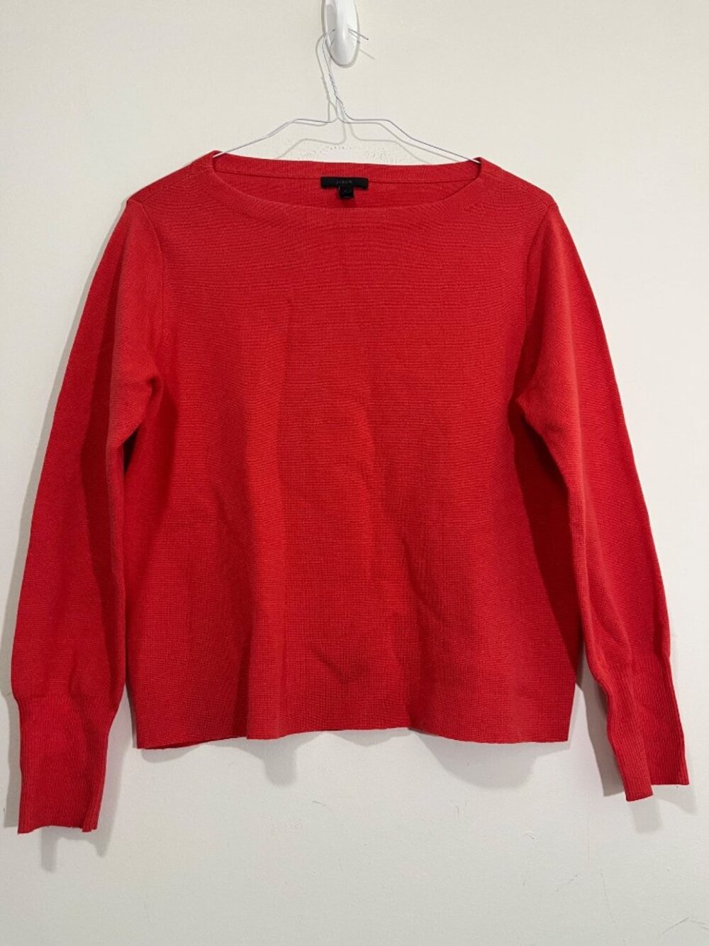 J.crew Boat Neck Merino Wool Cotton Blend Sweater Sz S Red Coral Classic Holiday